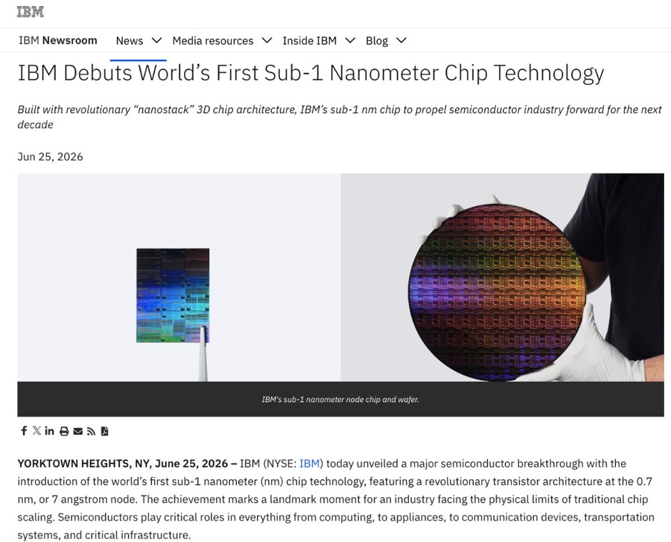 IBM开创“亚1纳米”芯片时代：指甲盖大小塞进千亿晶体管